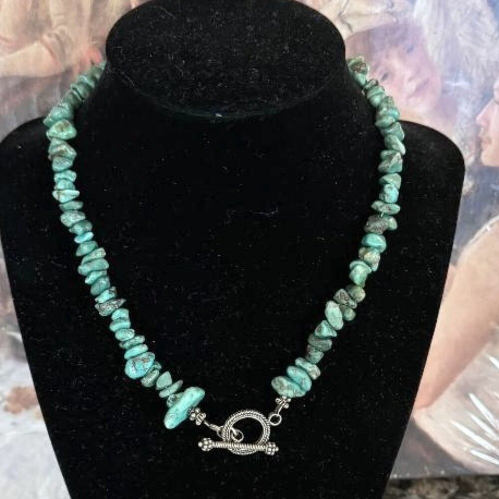 Turquoise Chip Necklace with Silver Toggle Clasp